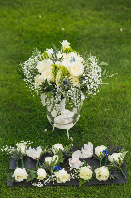 For a rustic country wedding, these simple clean whites and ivories with a hint of navy are an English country dream